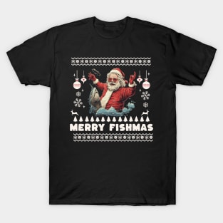 Merry Fishmas Santa Fishing Ugly Christmas Sweater T-Shirt